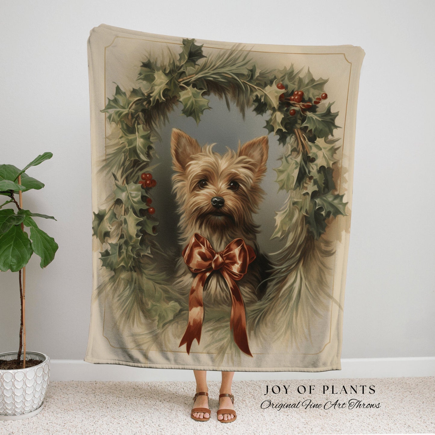 Yorkie Dog Blanket Vintage | Yorkie Dad Gift Blanket Terrier Mom Gift Funny Tapestry Family Christmas Dog Portrait Blanket Yorkie Painting