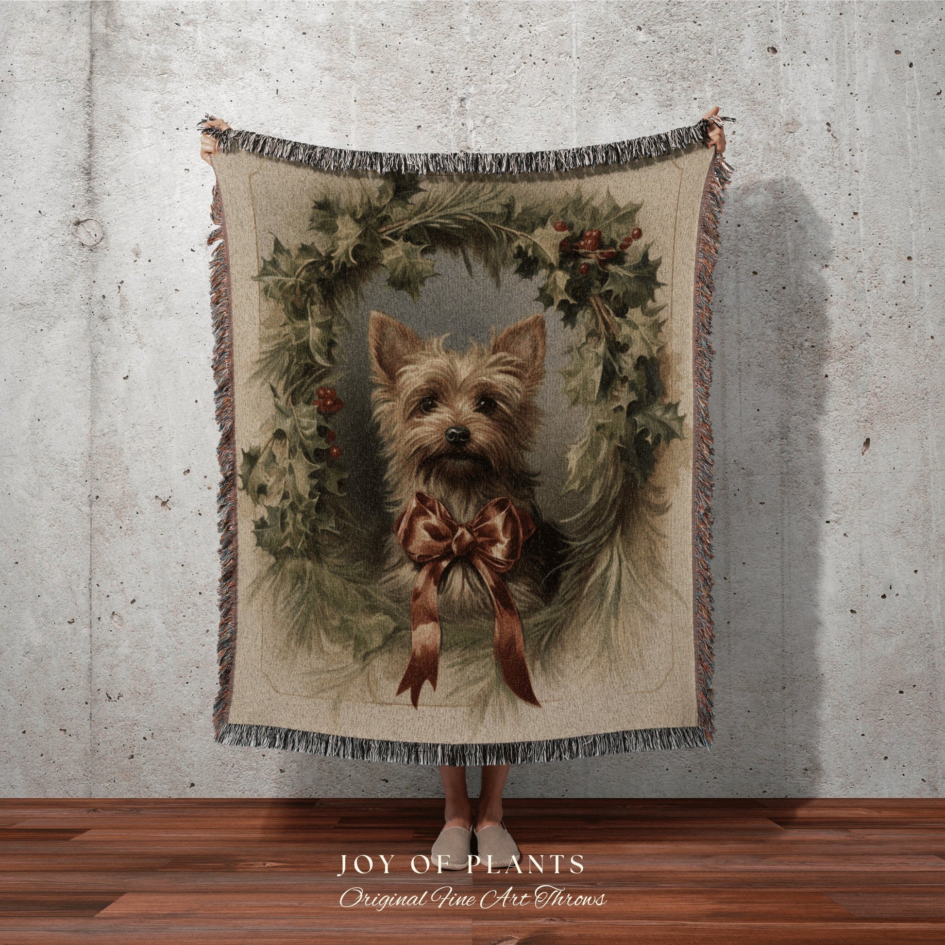 Yorkie Dog Blanket Vintage | Yorkie Dad Gift Blanket Terrier Mom Gift Funny Tapestry Family Christmas Dog Portrait Blanket Yorkie Painting