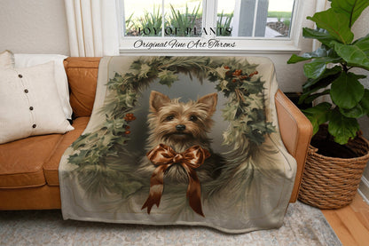 Yorkie Dog Blanket Vintage | Yorkie Dad Gift Blanket Terrier Mom Gift Funny Tapestry Family Christmas Dog Portrait Blanket Yorkie Painting