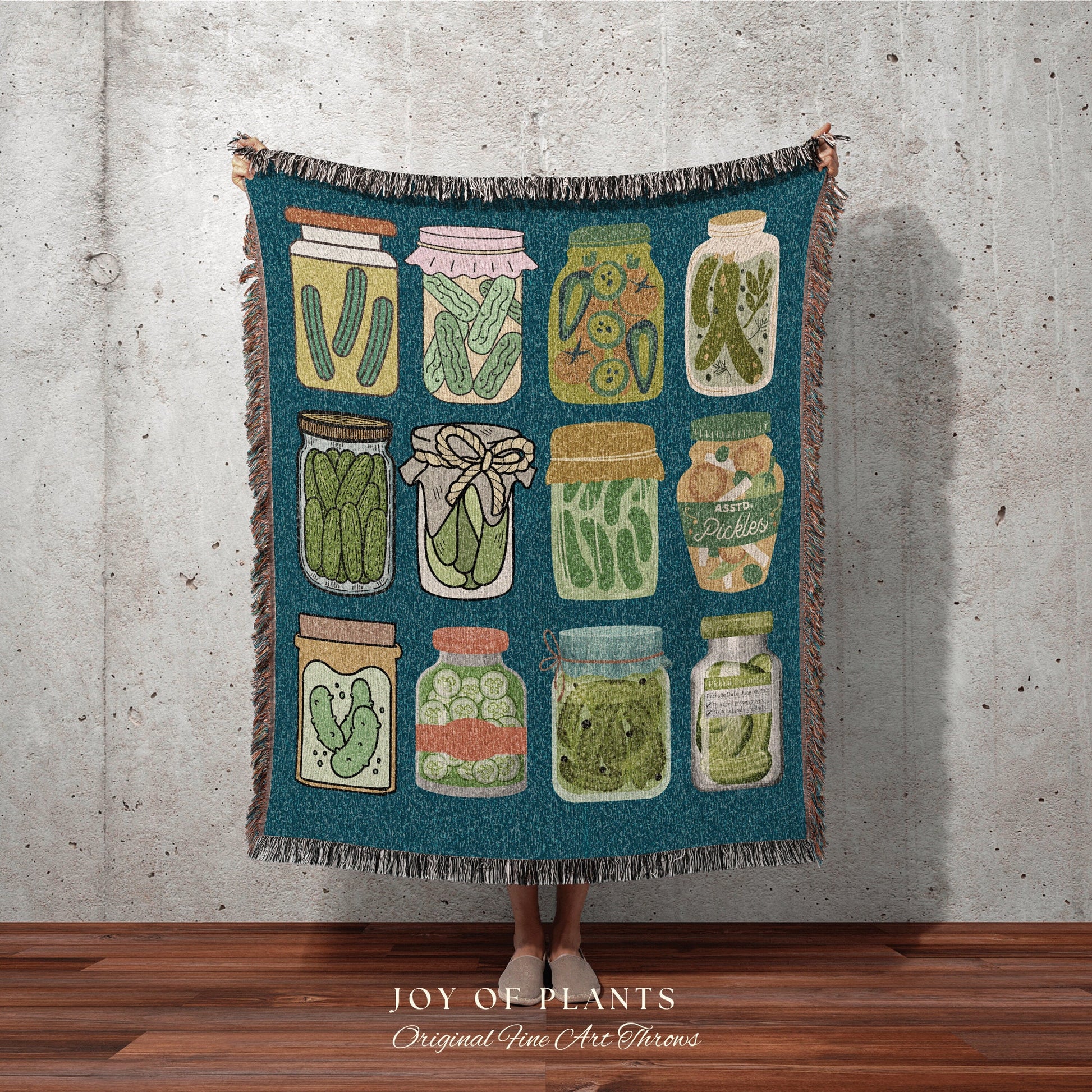 Whimsical Pickle Tapestry Woven Blanket Vintage Pickle Lover Gift Cute Pickle Tapestry Pop Art Wall Art Pastel Room Decor Eclectic Wall Art