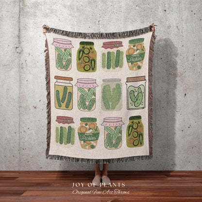 Pop Art Pickle Jar Blanket Woven Tapestry Pickle Art | Pickle Lover Gift Cute Pickle Tapestry Pop Art Wall Art Pastel Room Decor Eclectic |