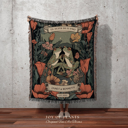 Vintage Frog Couple Tapestry | Anniversary Gift Custom Name Blanket Frog Couple Tapestry Woodland | Cottagecore Wedding Gift Personalized