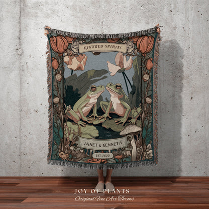 Art Nouveau Couples Tapestry | Anniversary Gift Custom Name Blanket Frog Lover Tapestry Woodland | Cottagecore Wedding Gift Personalized Art