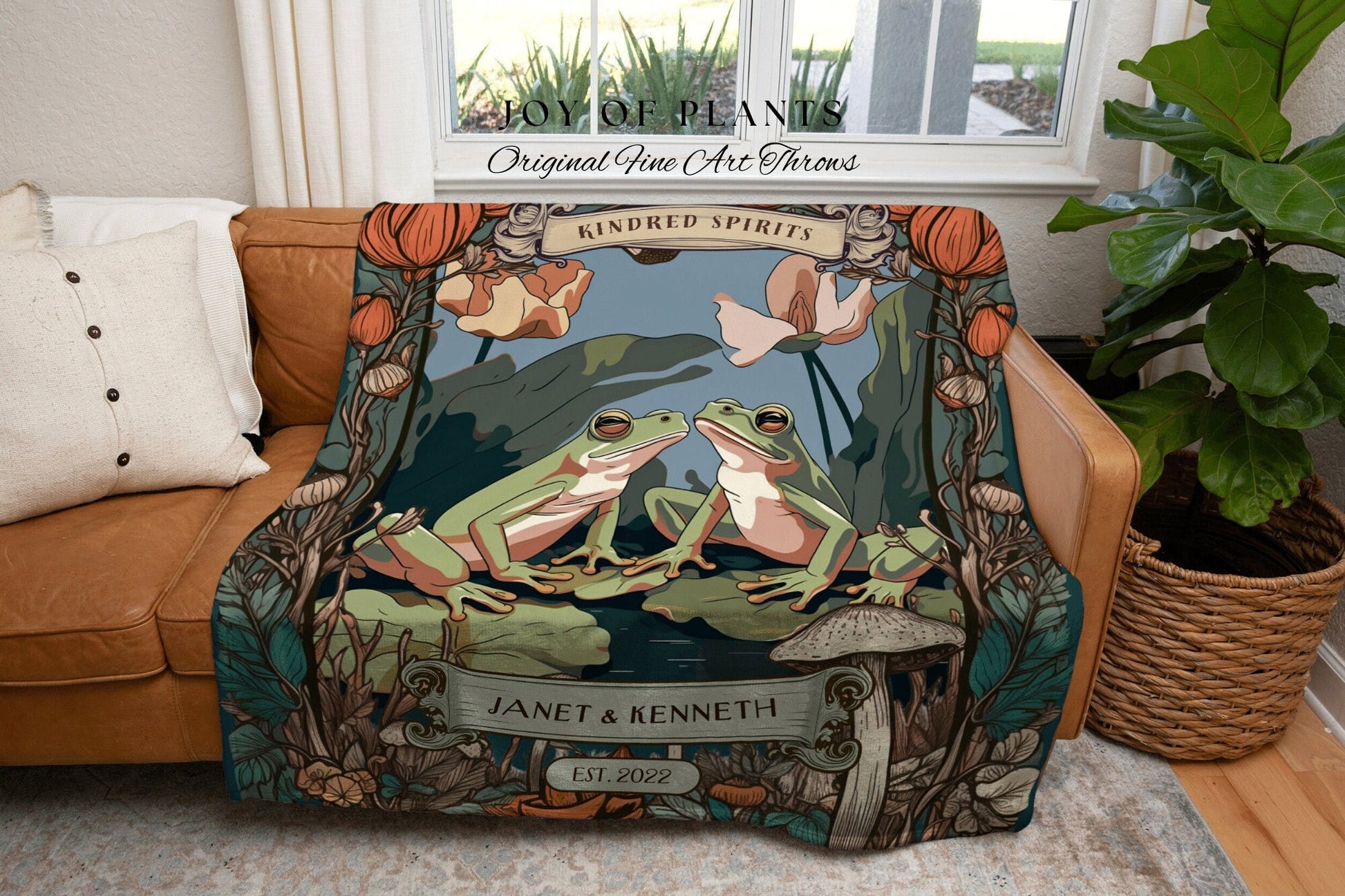 Art Nouveau Couples Tapestry | Anniversary Gift Custom Name Blanket Frog Lover Tapestry Woodland | Cottagecore Wedding Gift Personalized Art