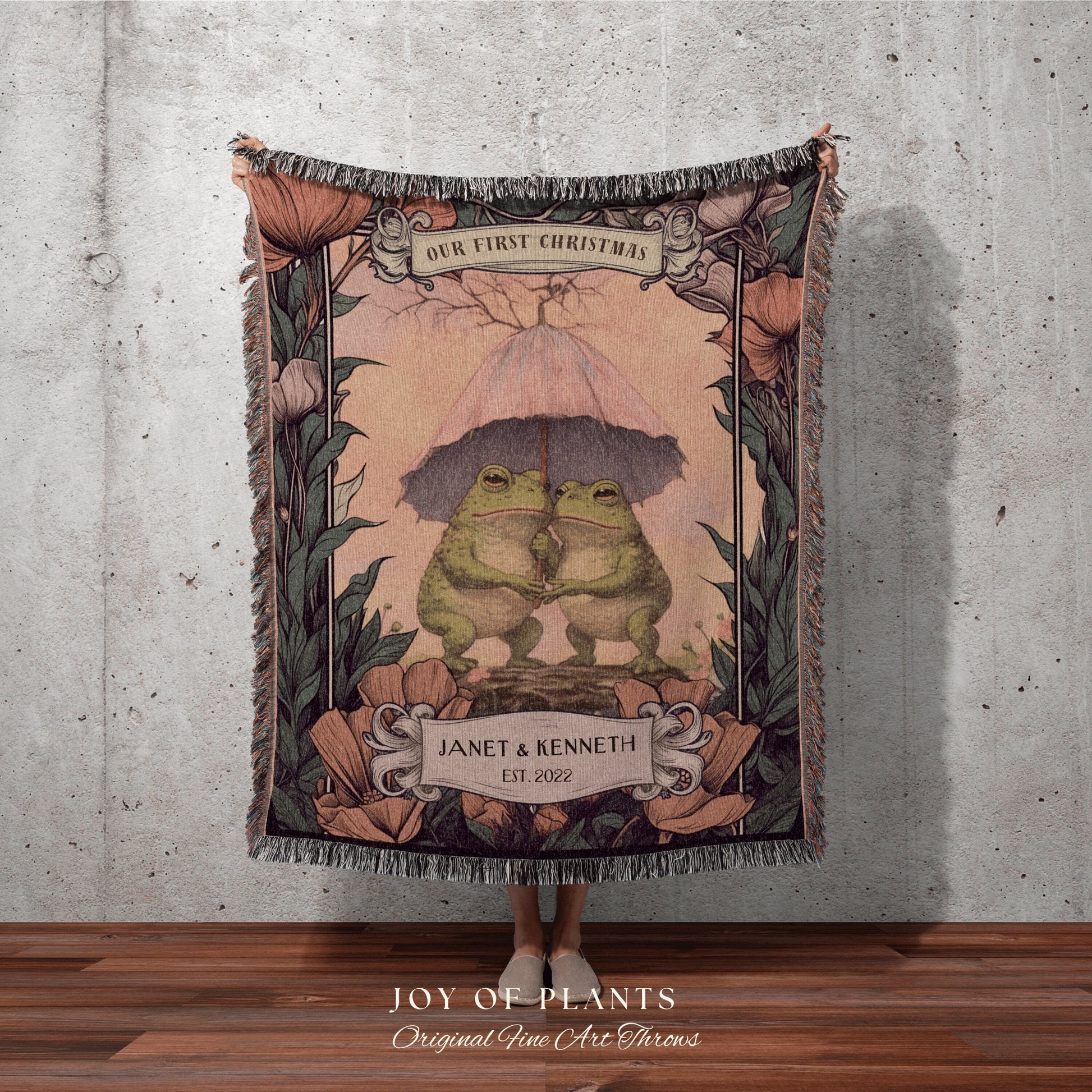 Woodland Tapestry Personalized | Anniversary Gift Custom Name Tapestry Frog Couple Blanket Woven | Cottagecore Wedding Gift For Couple Gift