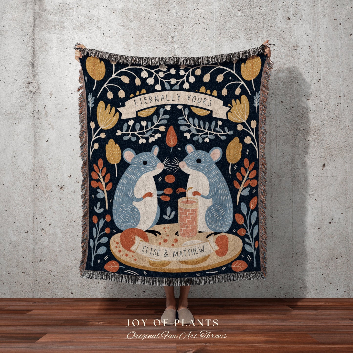 Boho Wedding Blanket Custom | Anniversary Tapestry Woven Blanket Scandinavian Folk Wedding Custom Name Blanket Rat Decor Woodland Wedding |