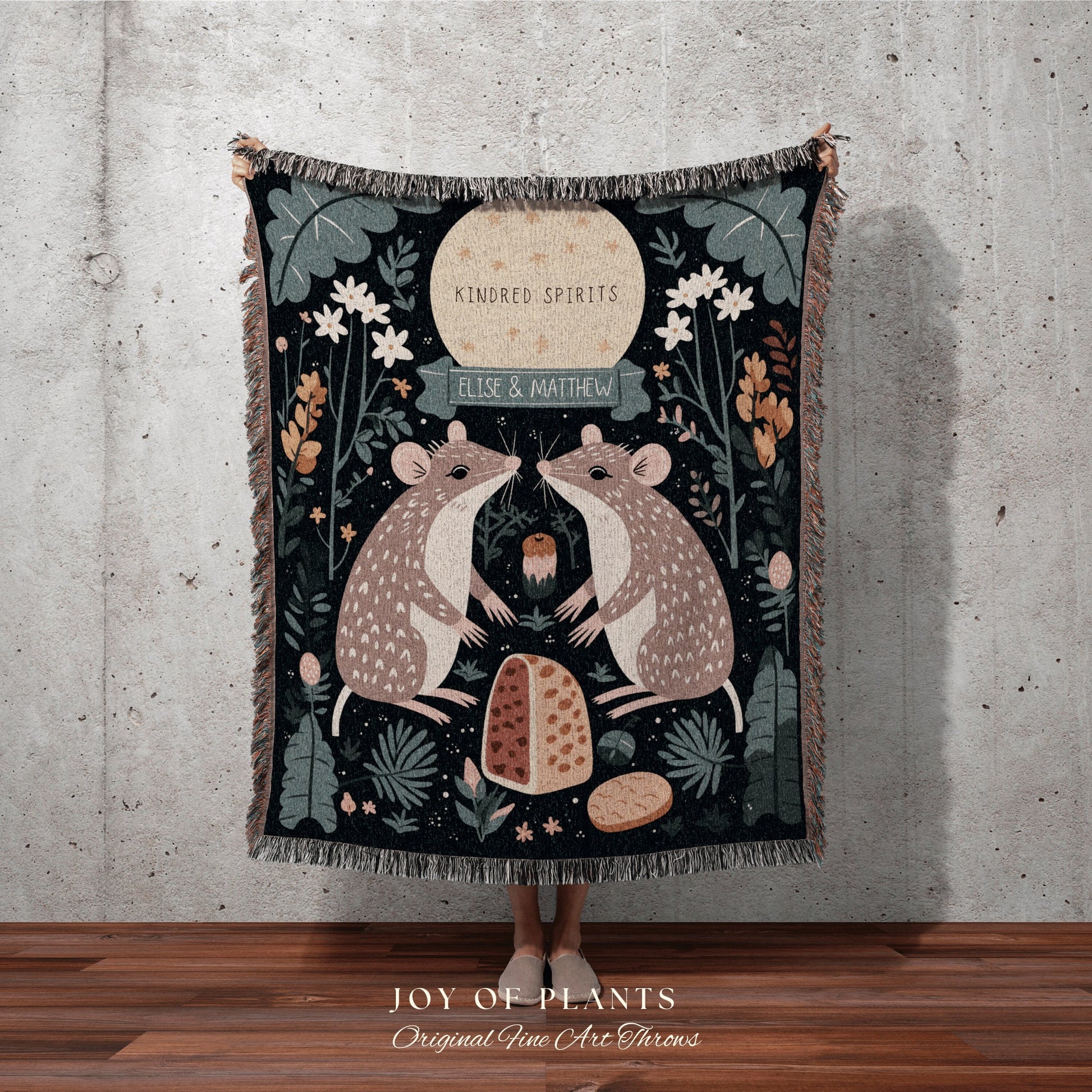 Woodland Animal Tapestry Custom | Personalized Anniversary Tapestry Woven Blanket Scandinavian Folk Wedding Custom Name Blanket Danish Art