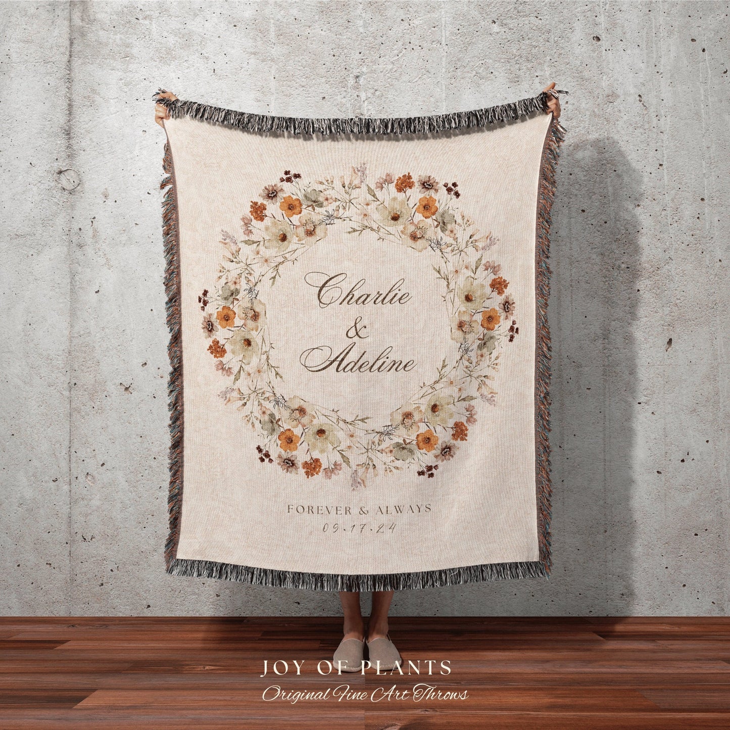 Boho Wedding Tapestry Woven | Personalized Last Name Gift Blanket Boho Wedding Monogram Couple Keepsake Blanket Anniversary His and Her Gift