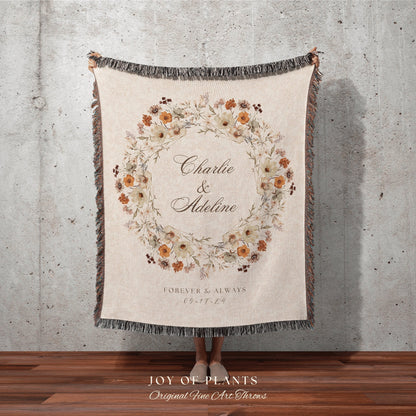 Boho Wedding Tapestry Woven | Personalized Last Name Gift Blanket Boho Wedding Monogram Couple Keepsake Blanket Anniversary His and Her Gift