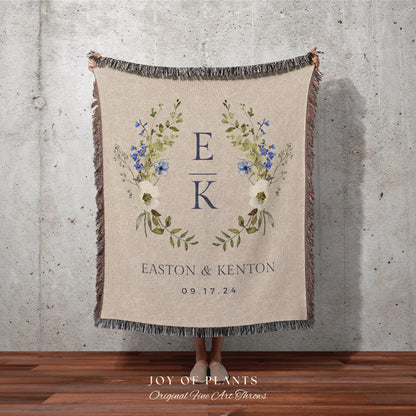 Mr & Mrs Initials Blanket Custom | Personalized Last Name Tapestry Custom Wedding Monogram Couple Keepsake Blanket Anniversary His and Hers