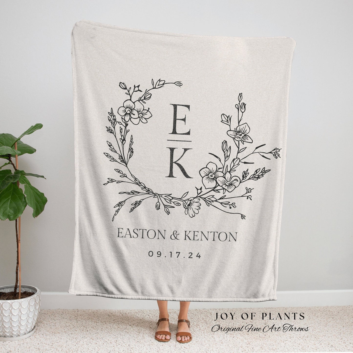 Couples Initials Blanket Minimalist | Personalized Name Tapestry Custom Wedding Monogram Couple Keepsake Blanket Anniversary His & Hers Gift