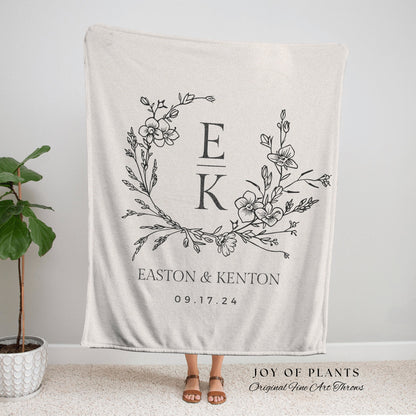 Couples Initials Blanket Minimalist | Personalized Name Tapestry Custom Wedding Monogram Couple Keepsake Blanket Anniversary His & Hers Gift