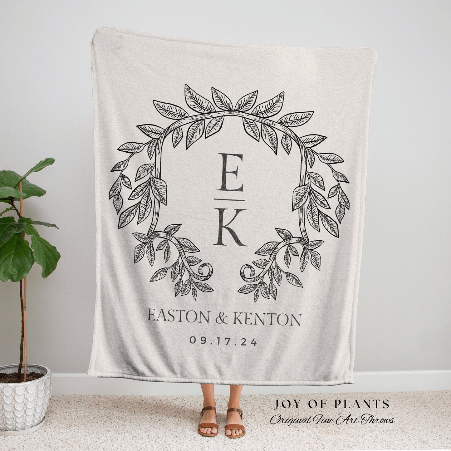 Initials Blanket Couples Gift | Personalized Last Name Tapestry Custom Wedding Monogram Couple Keepsake Blanket Anniversary His & Hers Gift