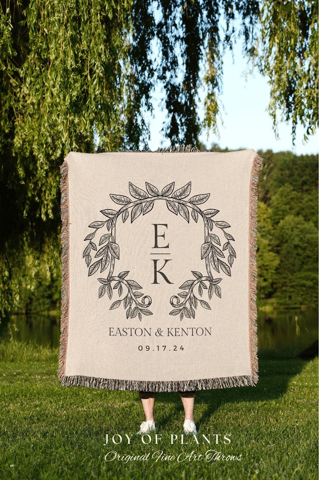 Initials Blanket Couples Gift | Personalized Last Name Tapestry Custom Wedding Monogram Couple Keepsake Blanket Anniversary His & Hers Gift