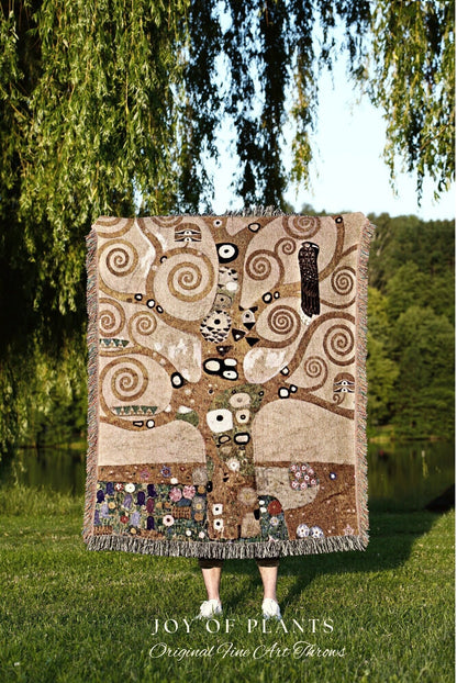 Tree of Life Painting Woven Blanket Fine Art | Gustav Klimt Wall Art Tapestry Blanket Woven | Maximalist Home Decor Eclectic Tapestry Famous