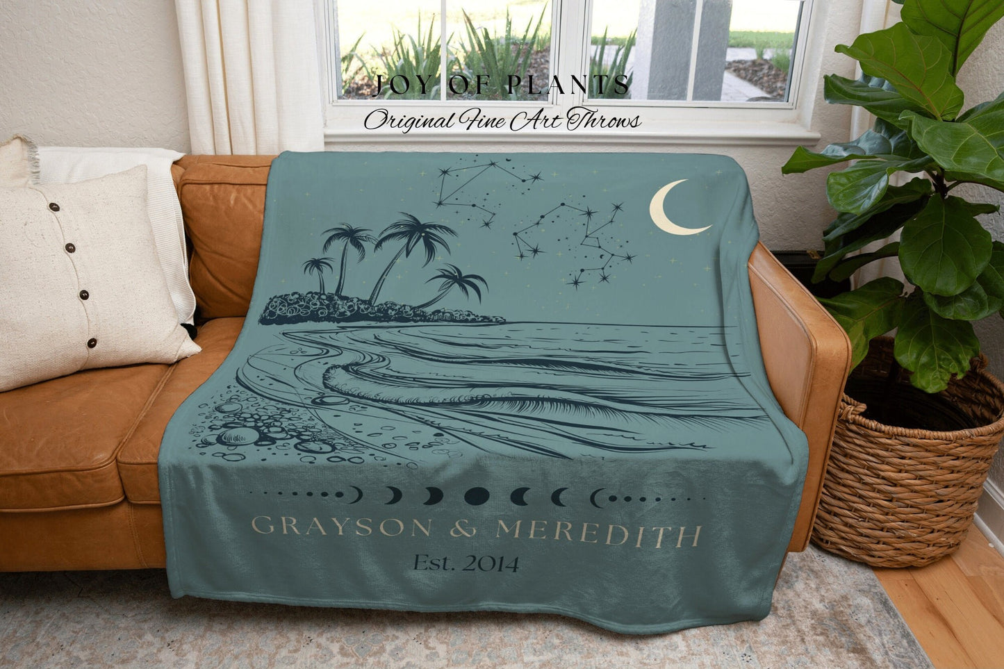 Beach Wedding Anniversary Blanket | Landscape Wall Art Celestial Aesthetic Zodiac Sign Couples Custom Constellation Gift Personalized Stars