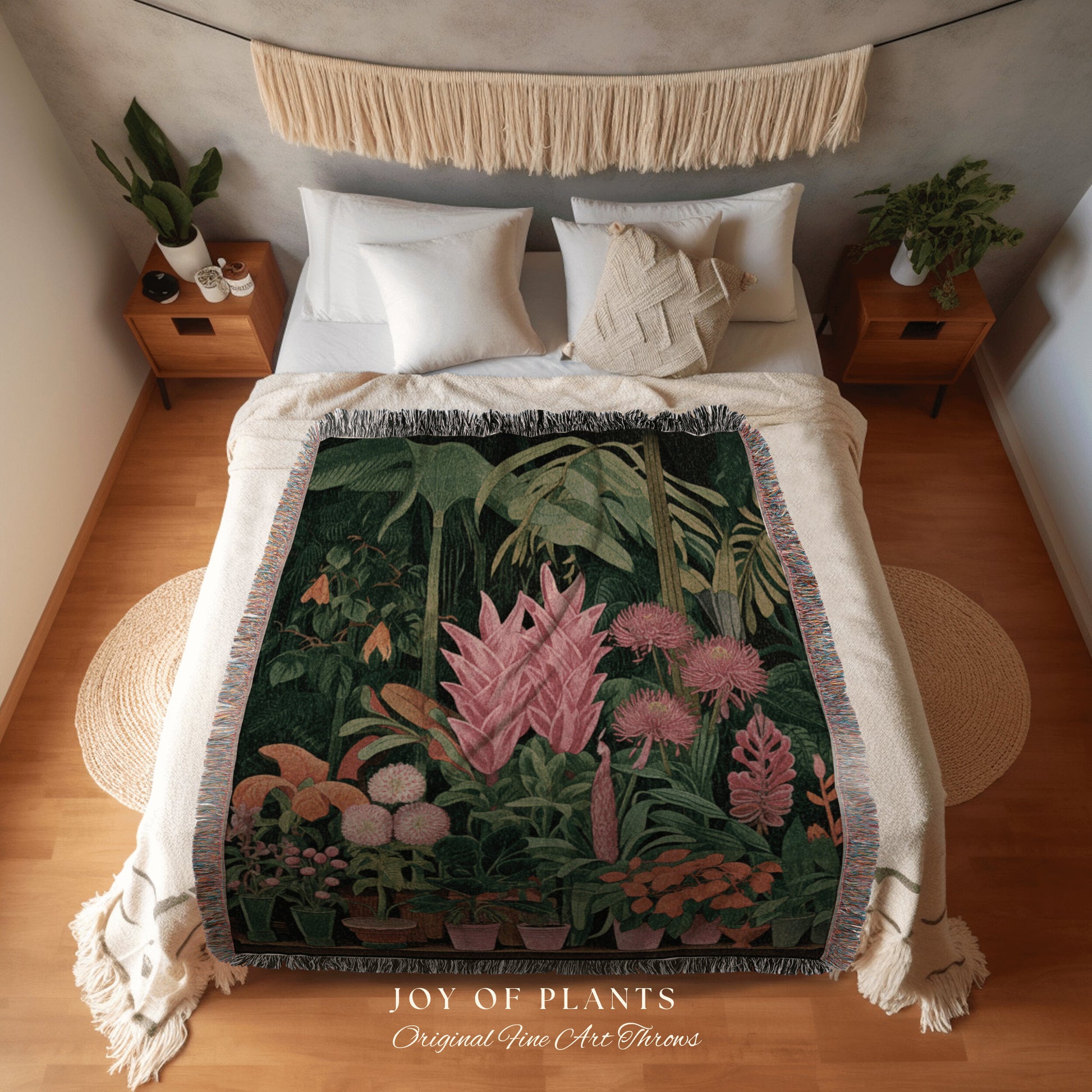 Jungle Botanical Woven Blanket | Nature Blanket Tapestry Botanical Fairy Grunge Room Decor Fairycore Floral Cottagecore Blanket Floral Decor