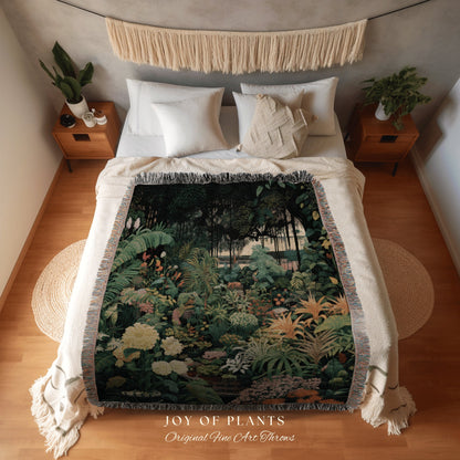 Moody Greenhouse Garden Blanket | Vintage Nature Blanket Woven Tapestry Botanical Fairy Grunge Room Decor Fairycore Floral Cottagecore Throw