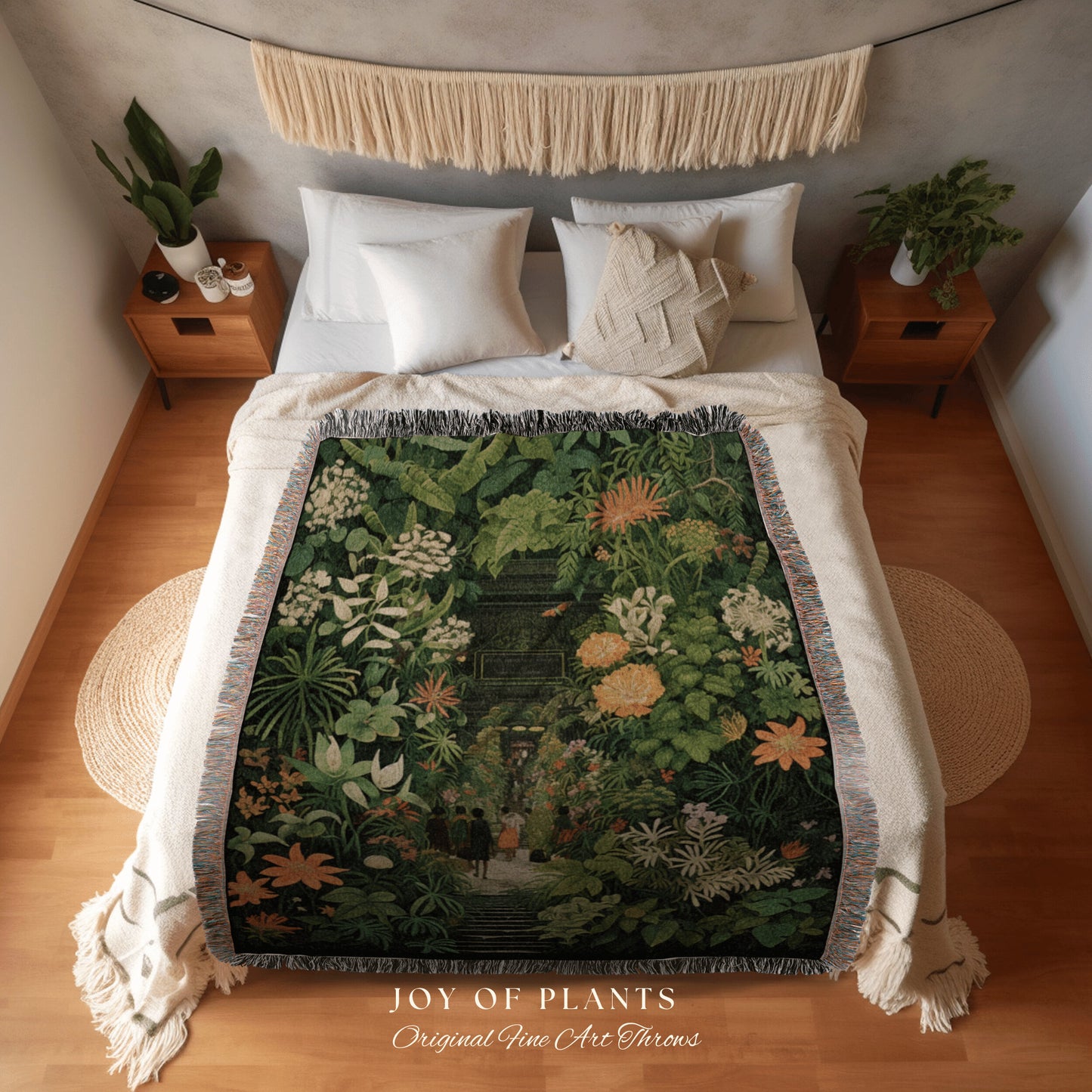 Boho Botanic Garden Blanket | Vintage Nature Blanket Tapestry Botanical Fairy Grunge Room Decor Fairycore Floral Cottagecore Blanket Floral