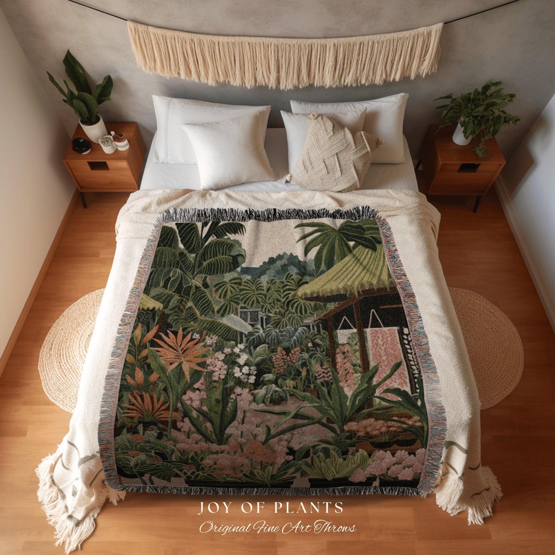 Vintage Tropical Plant Blanket | Nature Blanket Tapestry Botanical Fairy Grunge Room Decor Fairycore Floral Cottagecore Blanket Floral Decor