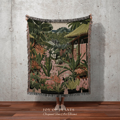 Vintage Tropical Plant Blanket | Nature Blanket Tapestry Botanical Fairy Grunge Room Decor Fairycore Floral Cottagecore Blanket Floral Decor