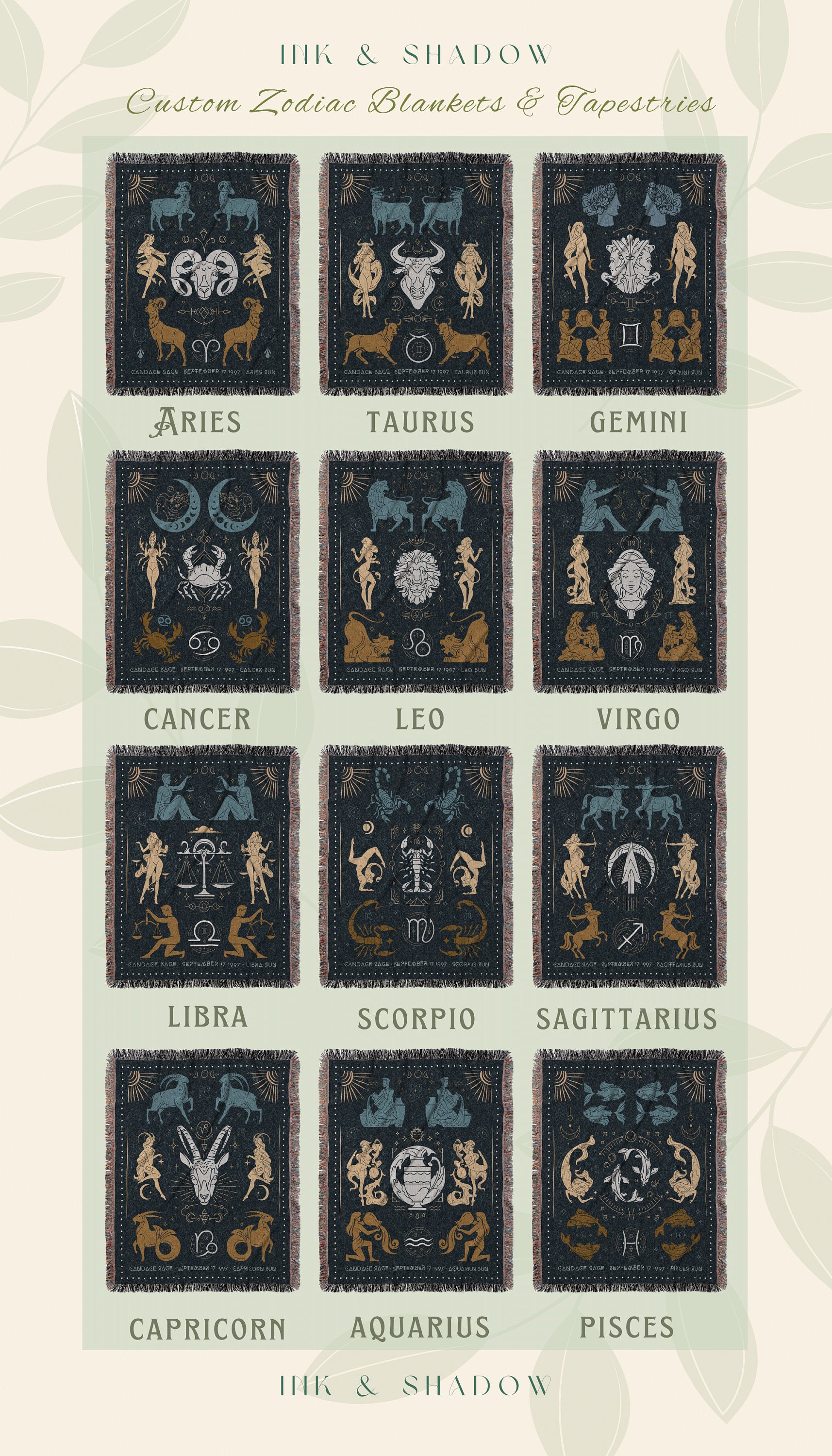 Pisces Blanket Custom Astrology | Woven Fringe Blanket Astrology Decor Tapestry Personalized Pisces Zodiac Sign Celestial Decor Whimsigoth |