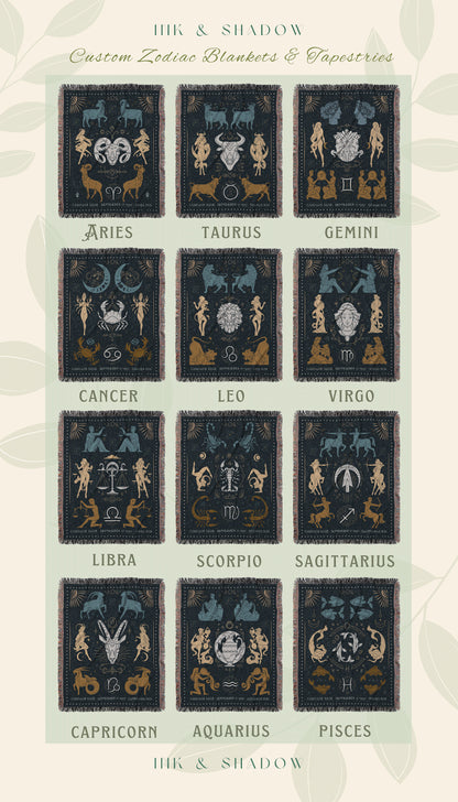 Pisces Blanket Custom Astrology | Woven Fringe Blanket Astrology Decor Tapestry Personalized Pisces Zodiac Sign Celestial Decor Whimsigoth |