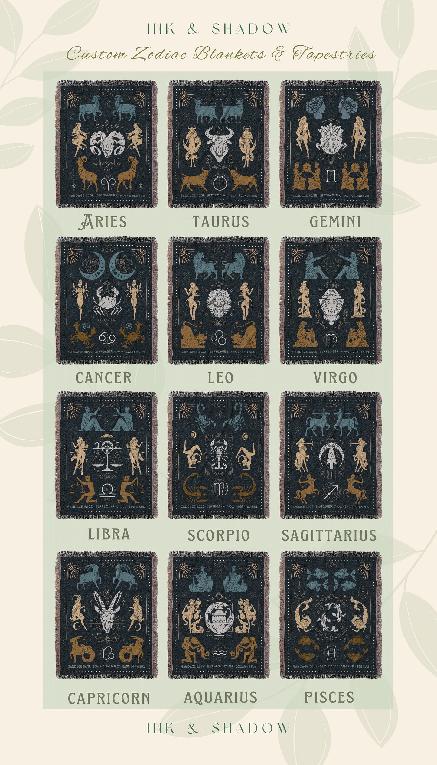 Virgo Zodiac Tapestry Woven | Woven Fringe Blanket Astrology Decor Tapestry Personalized Virgo Zodiac Sign Celestial Tapestry Academia Decor