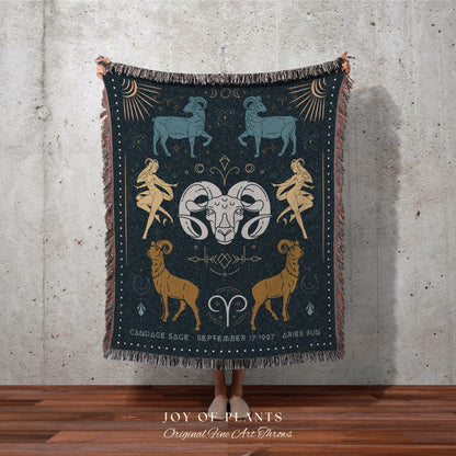 Aries Star Sign Blanket | Woven Fringe Blanket Astrology Decor Tapestry Personalized Aries Zodiac Sign Celestial Tapestry Academia Decor |