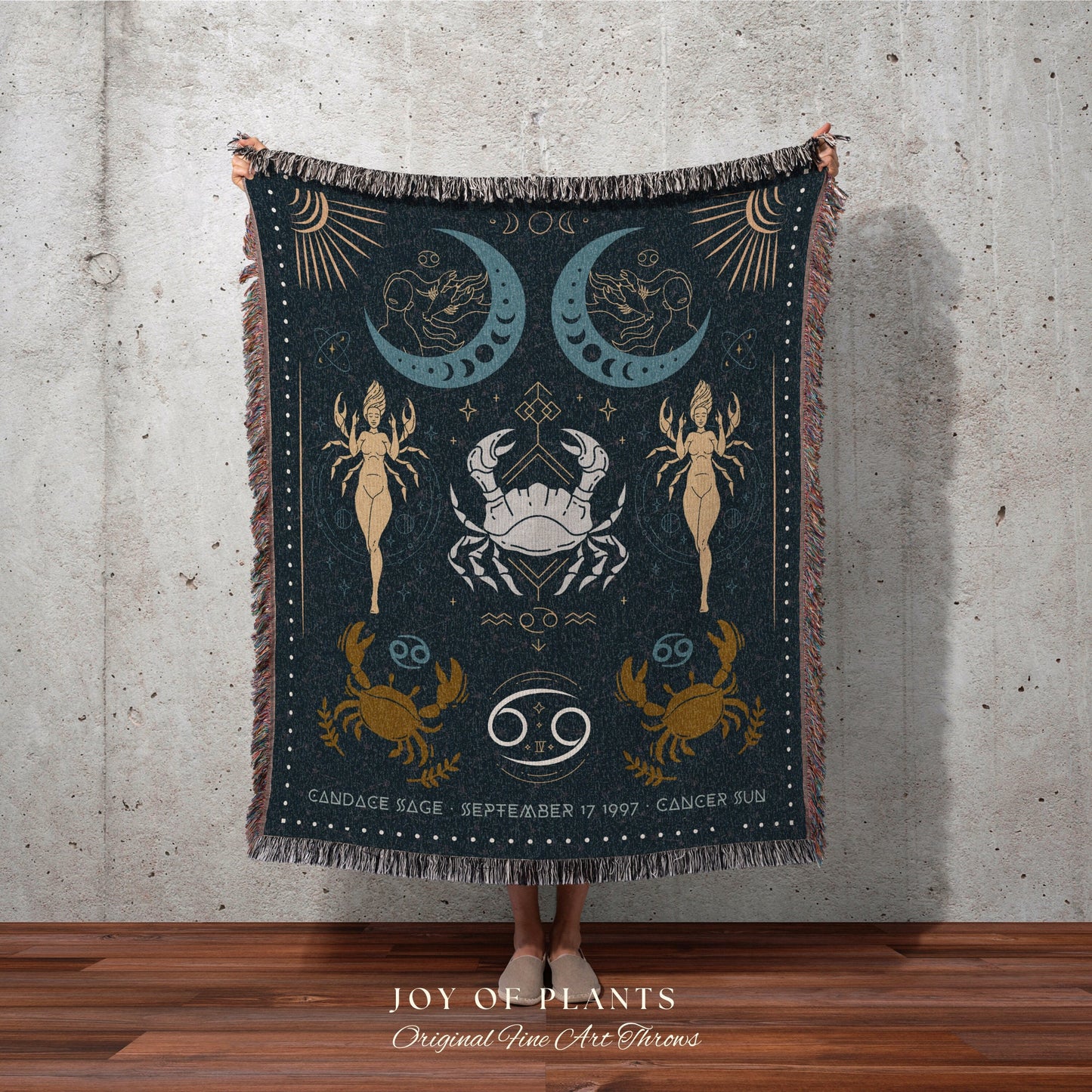 Star Sign Cancer Blanket | Woven Fringe Blanket Astrology Decor Tapestry Personalized Cancer Zodiac Sign Celestial Tapestry Academia Decor