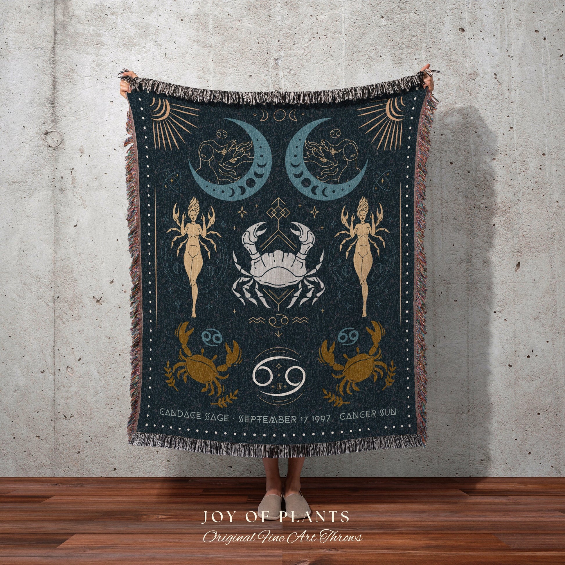 Star Sign Cancer Blanket | Woven Fringe Blanket Astrology Decor Tapestry Personalized Cancer Zodiac Sign Celestial Tapestry Academia Decor