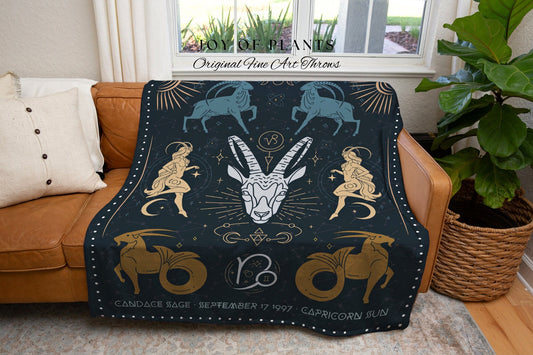 Capricorn Astrology Blanket | Woven Fringe Blanket Astrology Decor Tapestry Personalized Capricorn Zodiac Sign Celestial Tapestry Academia |