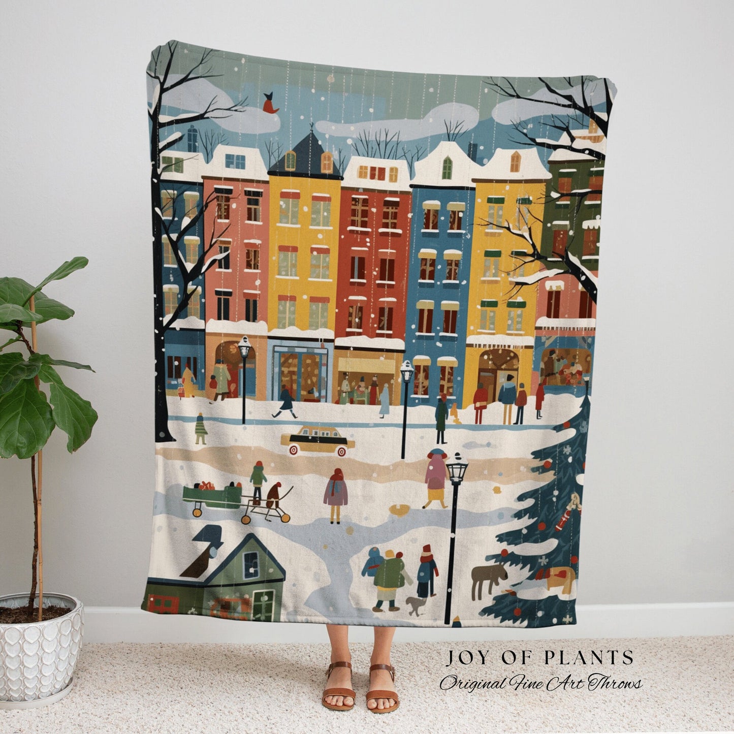 Cozy Winter Village Blanket | Cozy Christmas Blanket Woven Tapestry Scandinavian Folk Art Pastel Danish Decor Winter Home Decor Vintage Xmas