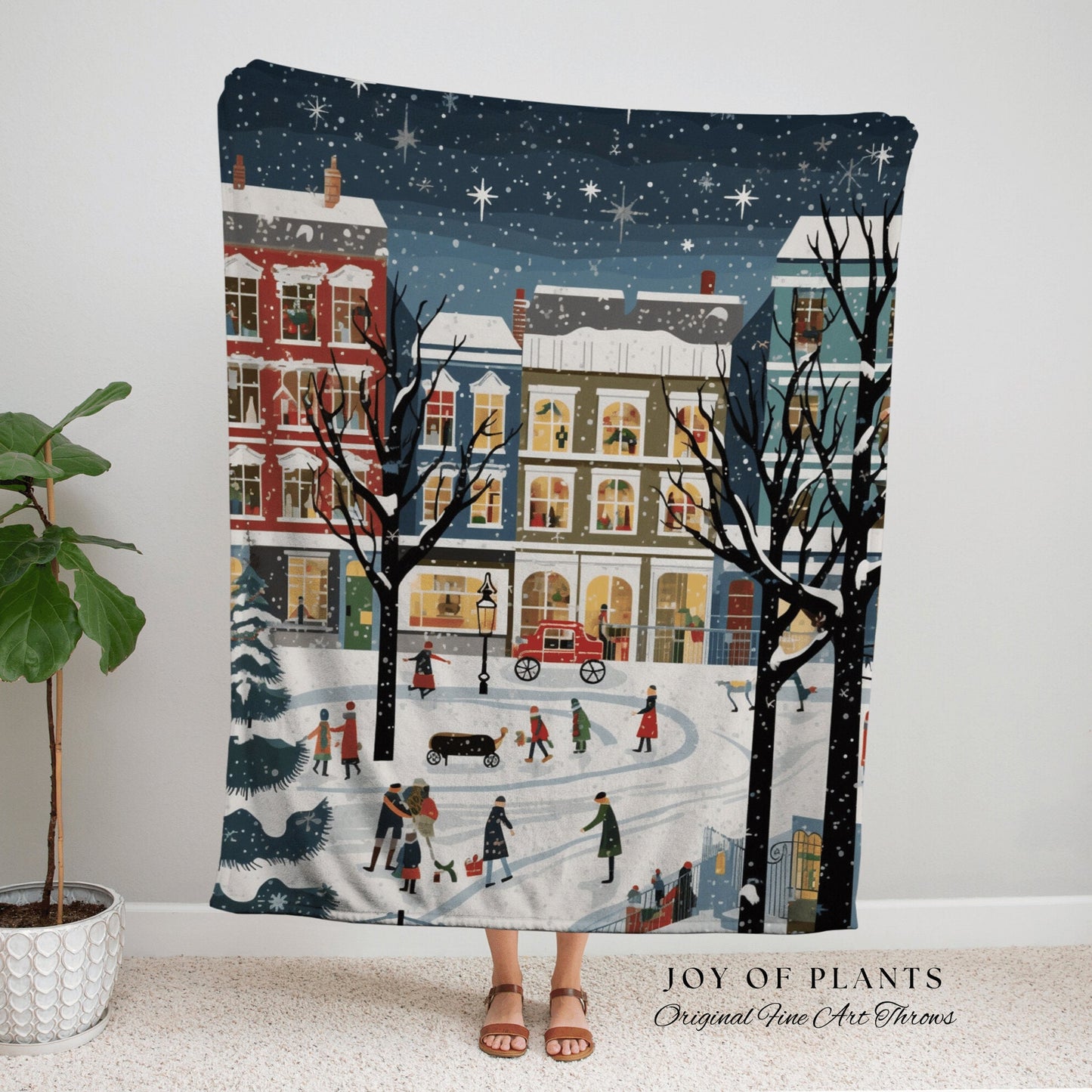 Vintage Christmas Landscape | Cozy Christmas Blanket Woven Tapestry Scandinavian Folk Art Pastel Danish Decor Winter Home Decor Vintage Xmas