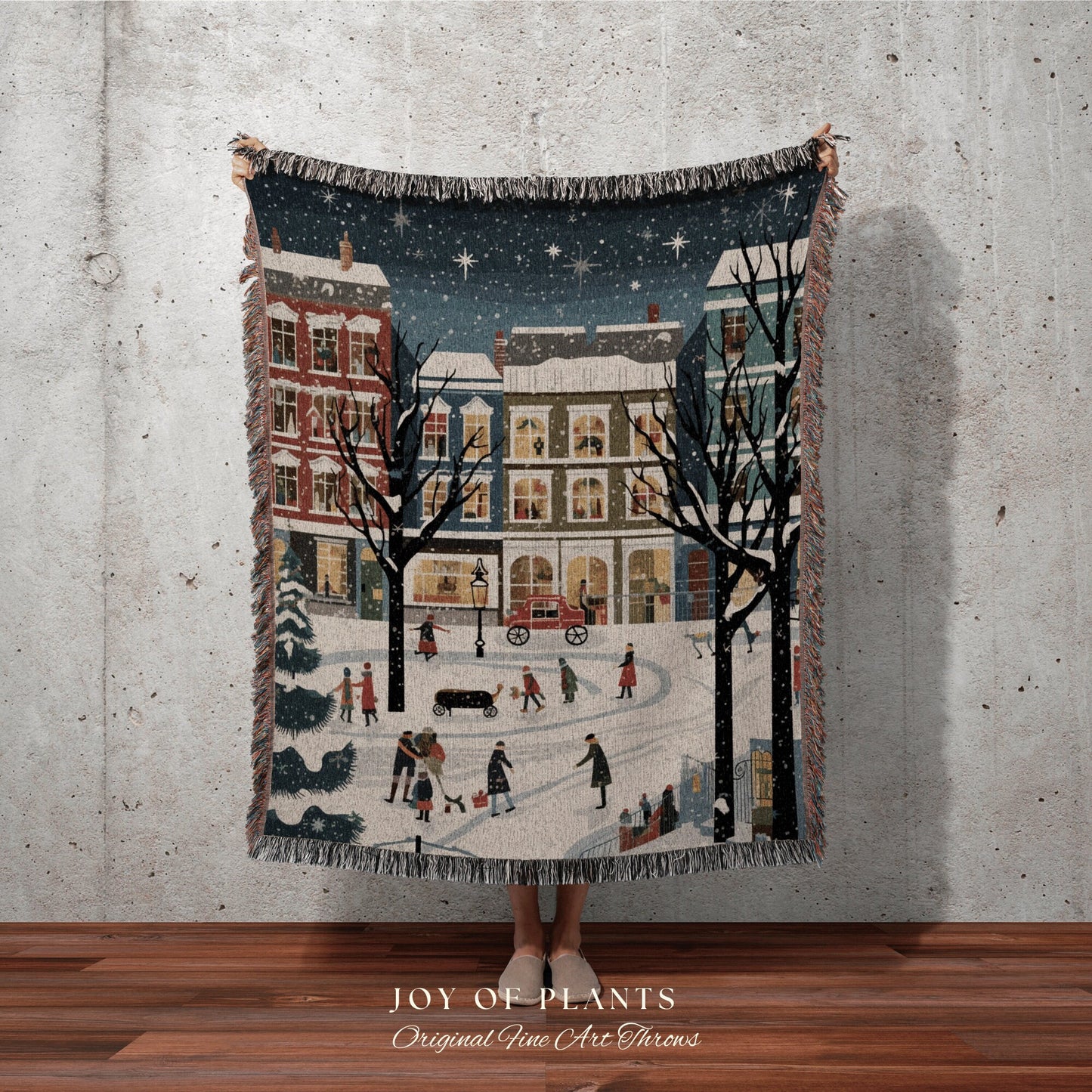 Vintage Christmas Landscape | Cozy Christmas Blanket Woven Tapestry Scandinavian Folk Art Pastel Danish Decor Winter Home Decor Vintage Xmas