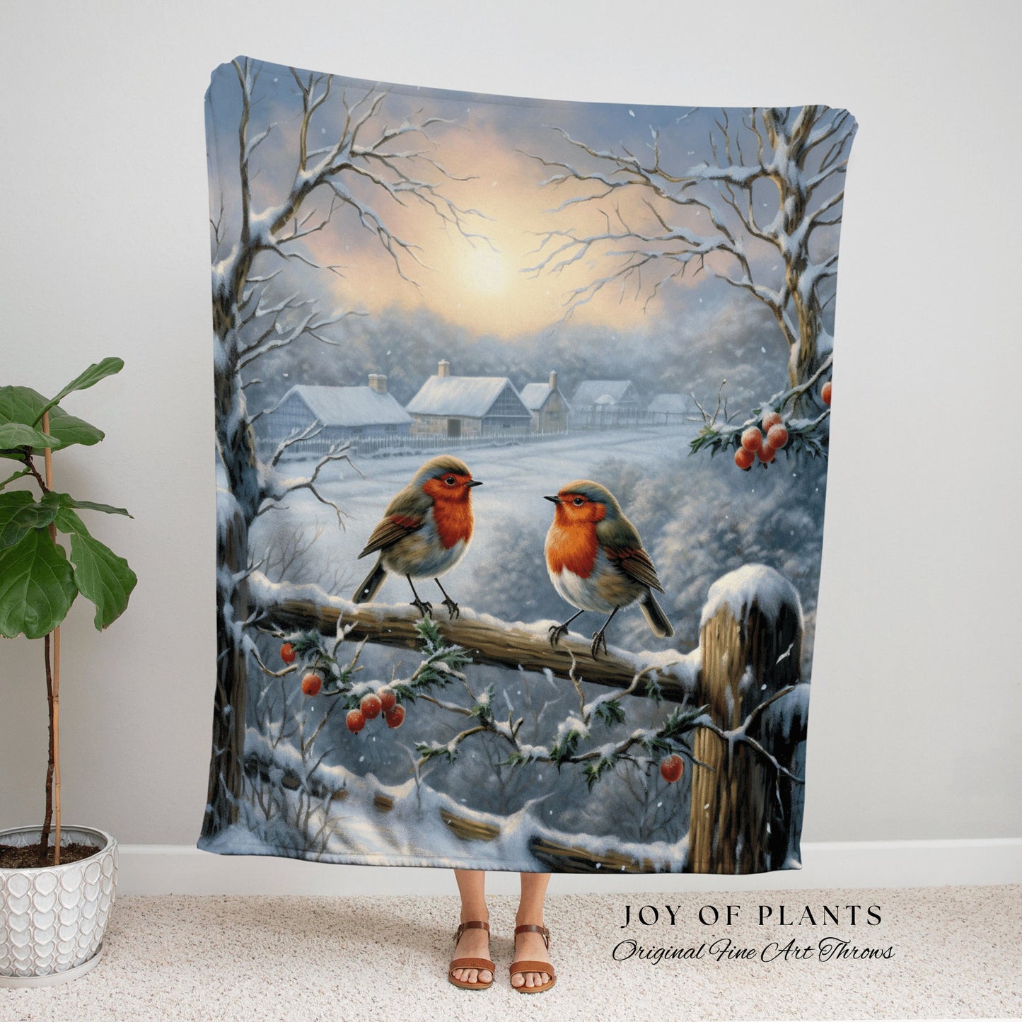 Wintry Landscape Tapestry | Vintage Christmas Cardinal Blanket Woven Tapestry Winter Holiday Decor Snowy Landscape Vintage Home Decor Birds