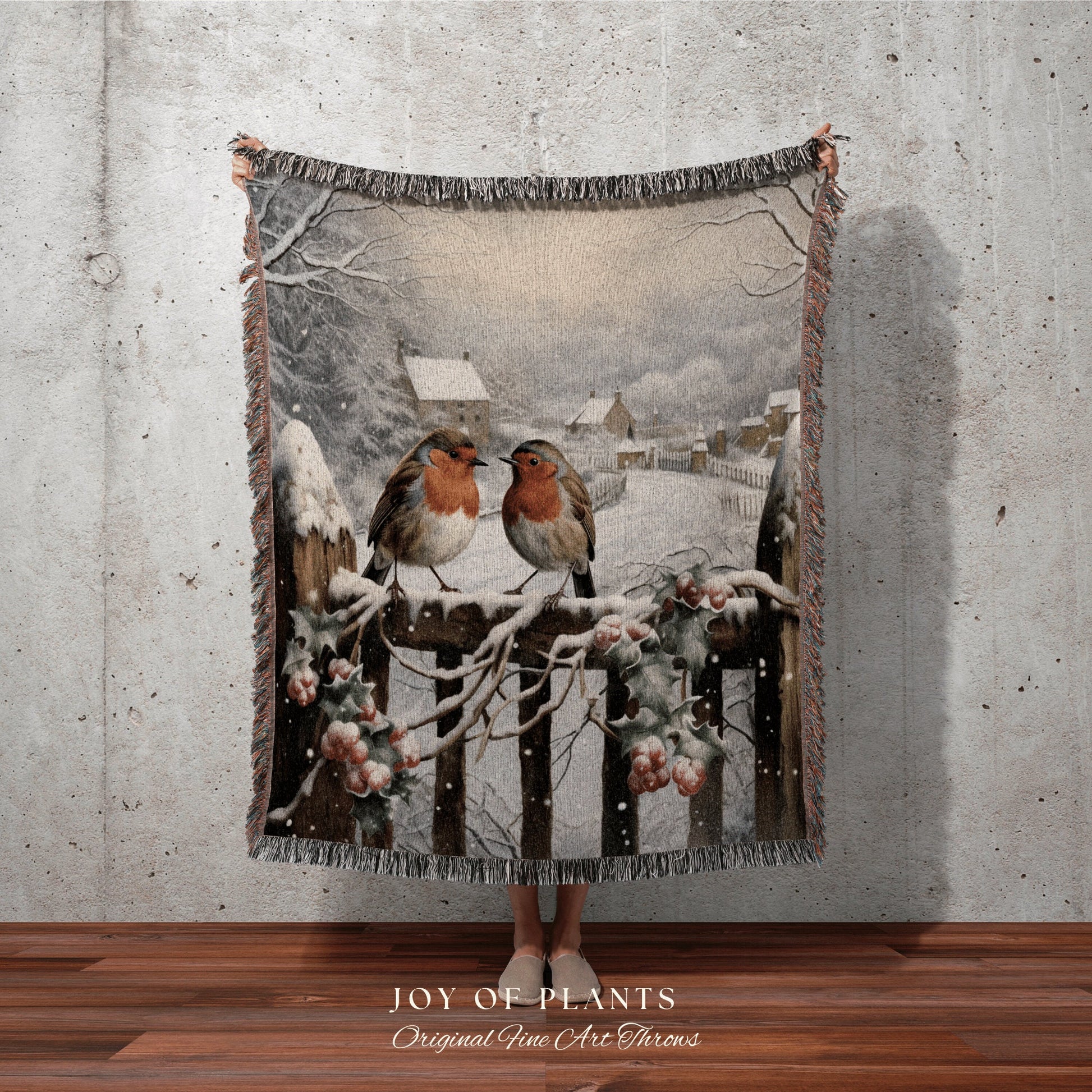 Vintage Love Birds Winter Blanket Christmas Cardinal Blanket Woven Tapestry Winter Holiday Decor Snowy Landscape Vintage Home Decor Birds