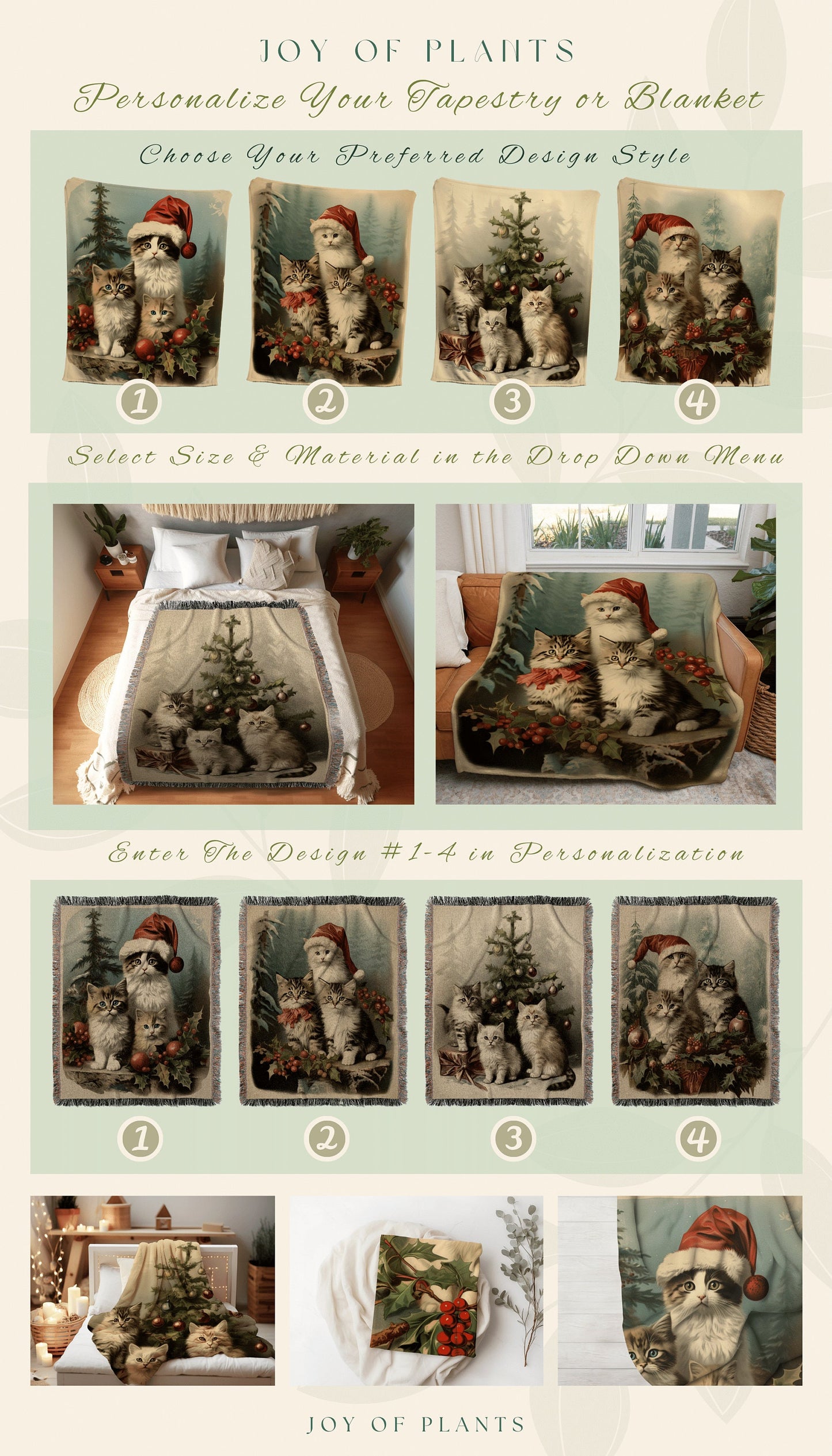 Santa Kitten Portrait Cat Blanket | Woven Fringe Blanket Cat lover Gift Funny Tapestry Cat Family Christmas Portrait Cat Blanket Cute Kitten