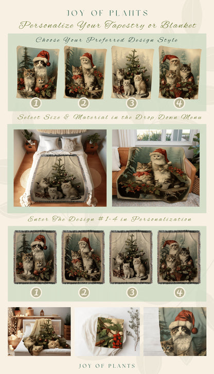 Christmas Cat Portrait Blanket | Woven Fringe Blanket Cat lover Gift Funny Tapestry Cat Family Christmas Portrait Cat Blanket Cute Kittens |