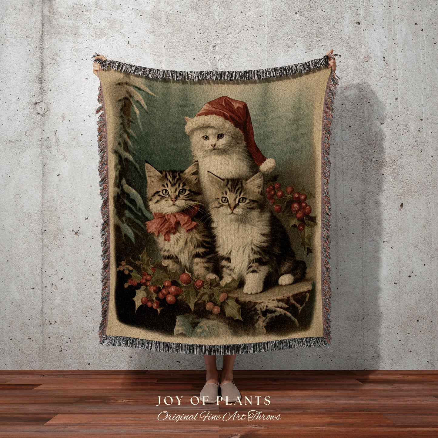 Christmas Cat Portrait Blanket | Woven Fringe Blanket Cat lover Gift Funny Tapestry Cat Family Christmas Portrait Cat Blanket Cute Kittens |