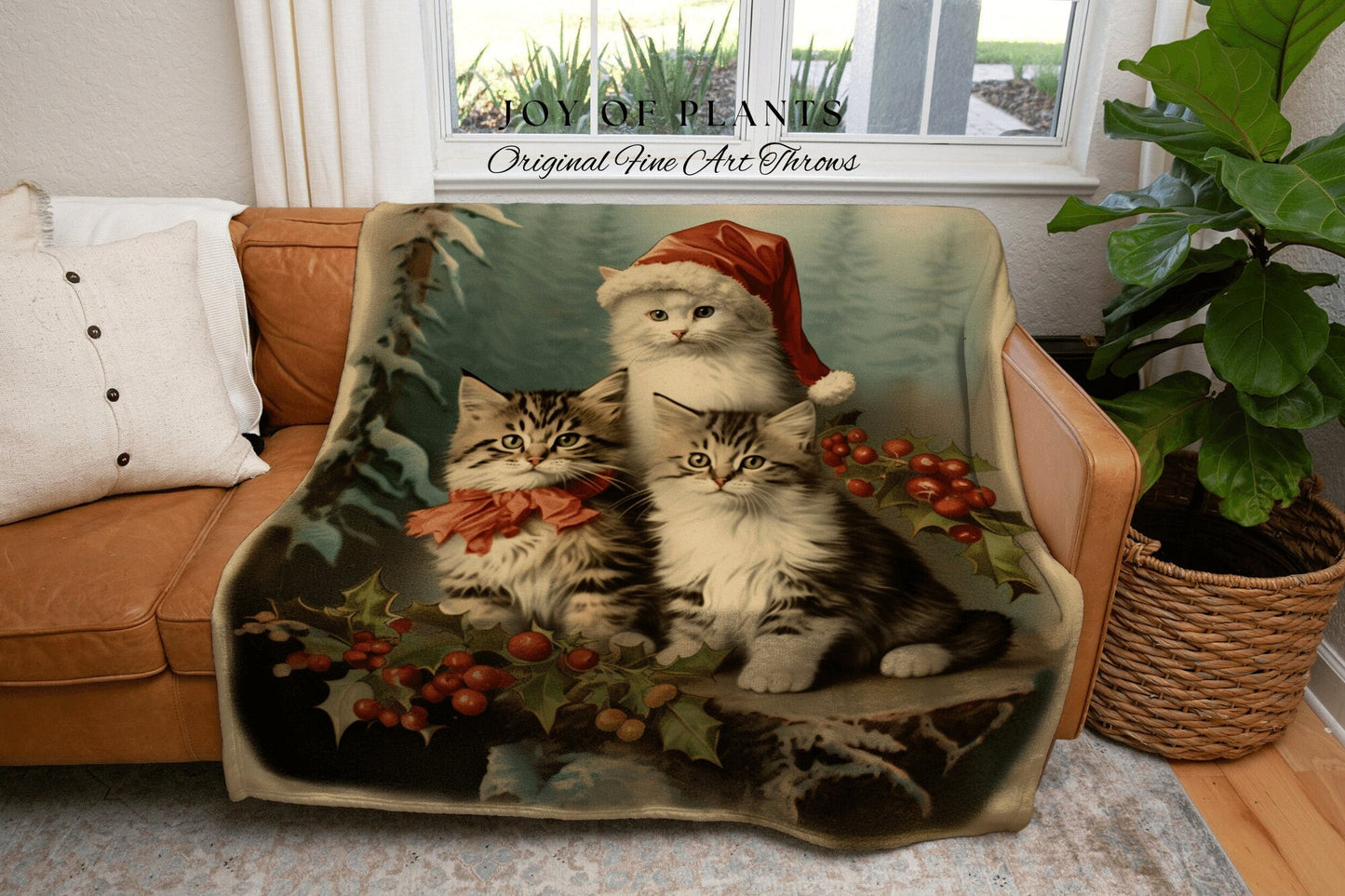 Christmas Cat Portrait Blanket | Woven Fringe Blanket Cat lover Gift Funny Tapestry Cat Family Christmas Portrait Cat Blanket Cute Kittens |