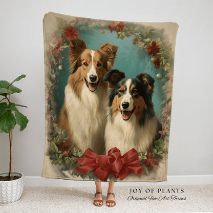 Vintage Collie Dog Blanket | Collie Dad Gift Blanket Dog Mom Cute Gift Funny Tapestry Family Christmas Dog Portrait Blanket Collie Painting