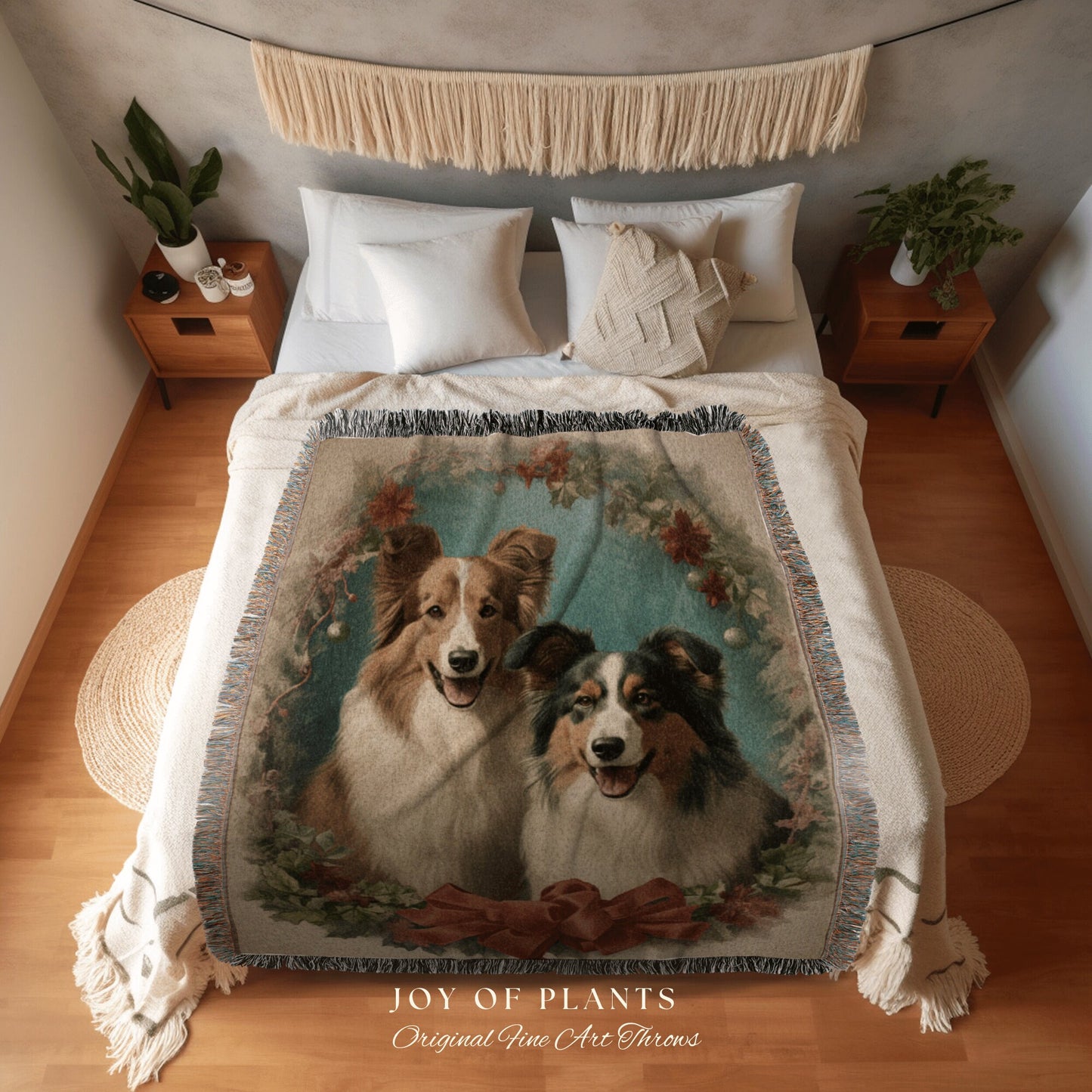 Vintage Collie Dog Blanket | Collie Dad Gift Blanket Dog Mom Cute Gift Funny Tapestry Family Christmas Dog Portrait Blanket Collie Painting