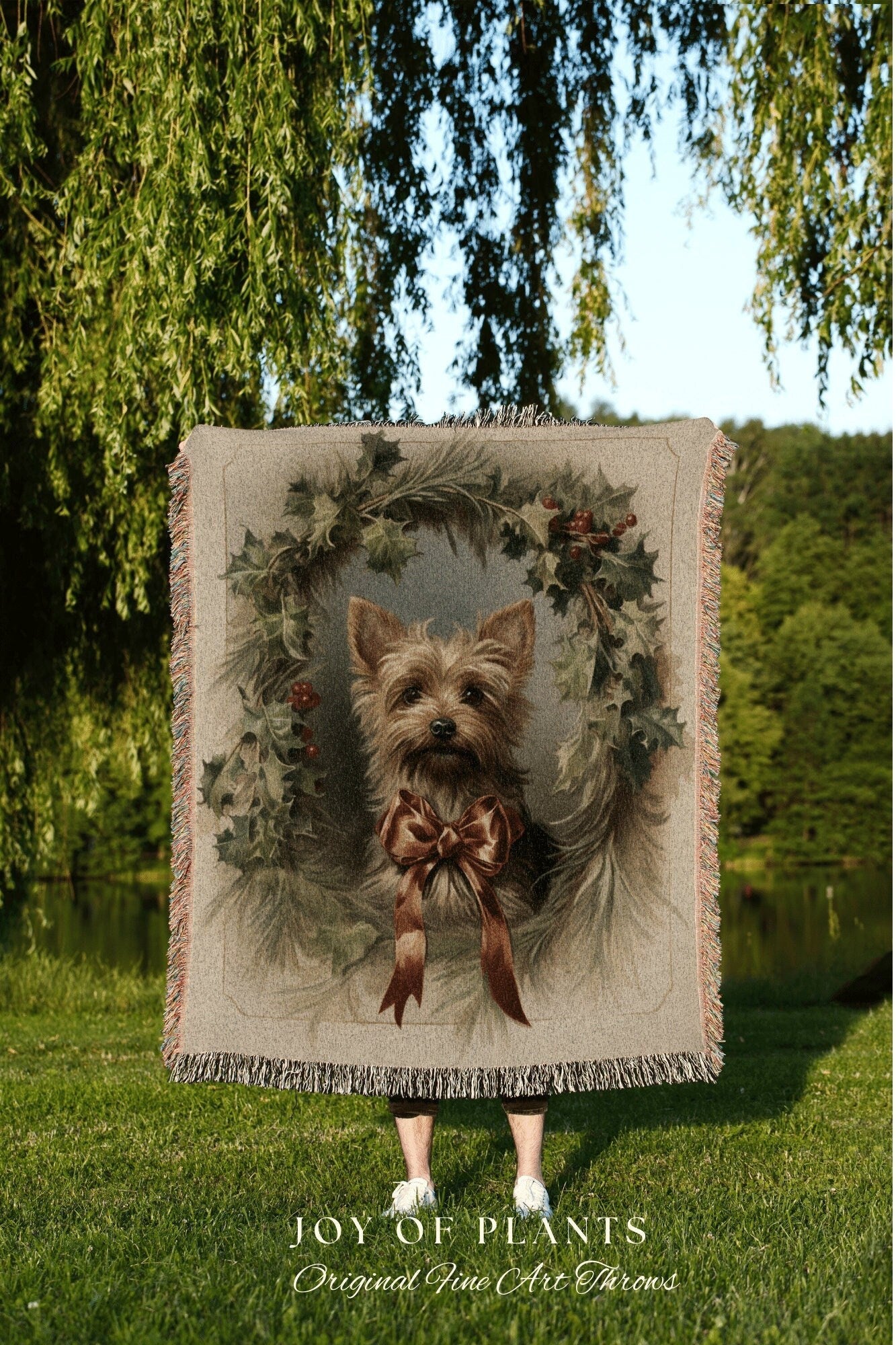 Yorkie Dog Blanket Vintage | Yorkie Dad Gift Blanket Terrier Mom Gift Funny Tapestry Family Christmas Dog Portrait Blanket Yorkie Painting