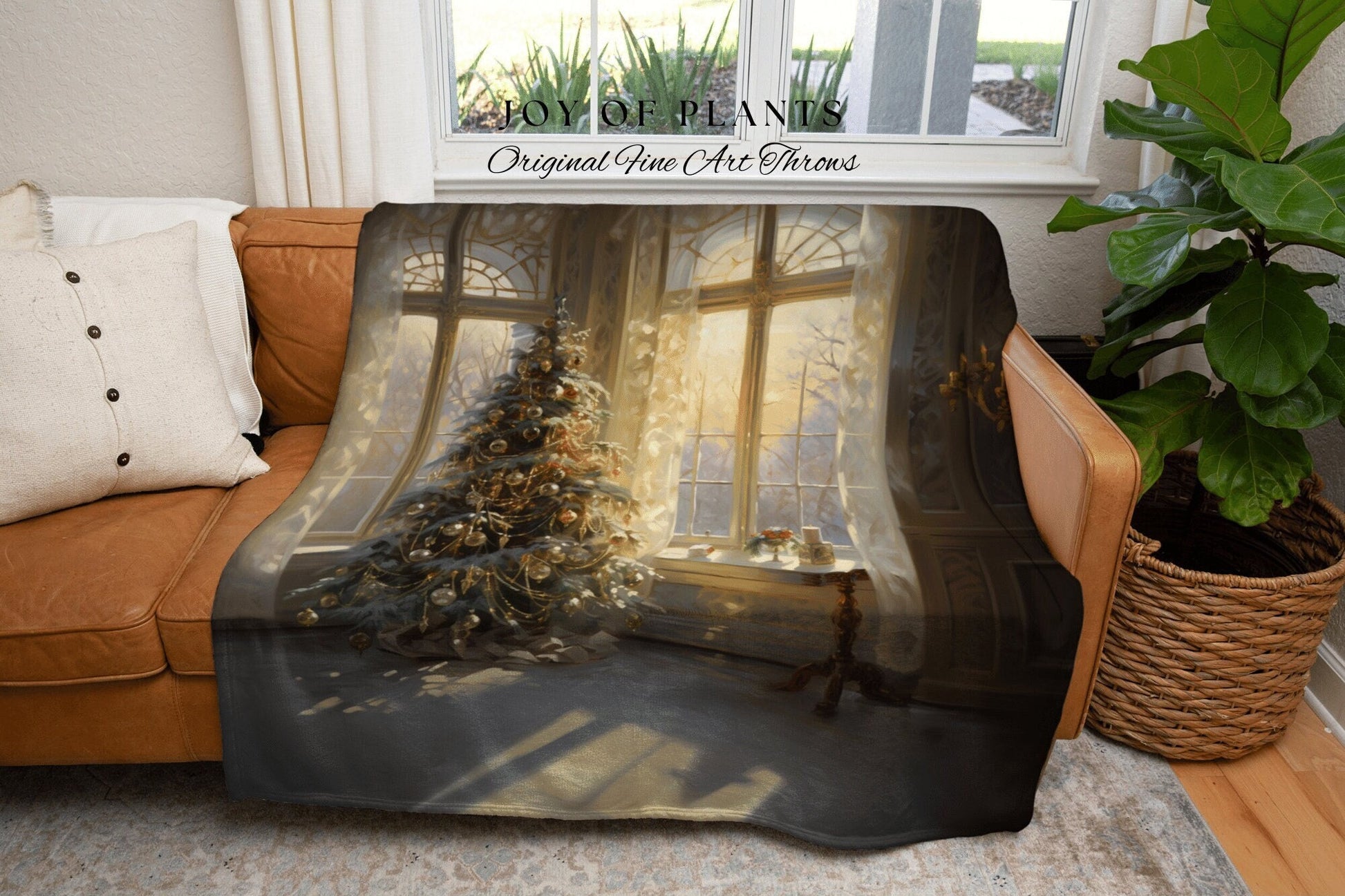 Yuletide Tree Blanket Cozy | Vintage Christmas Tree Blanket Woven Tapestry Winter Holiday Decor Snowy Landscape Vintage Home Decor Winter |