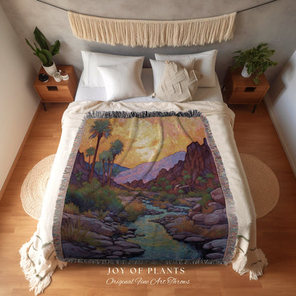 Mystic Landscape Blanket | Nature Woven Blanket Desert Aesthetic Blanket Woven Tapestry Southwest Landscape Tapestry Whimsical Room Decor |