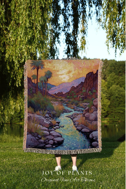 Mystic Landscape Blanket | Nature Woven Blanket Desert Aesthetic Blanket Woven Tapestry Southwest Landscape Tapestry Whimsical Room Decor |