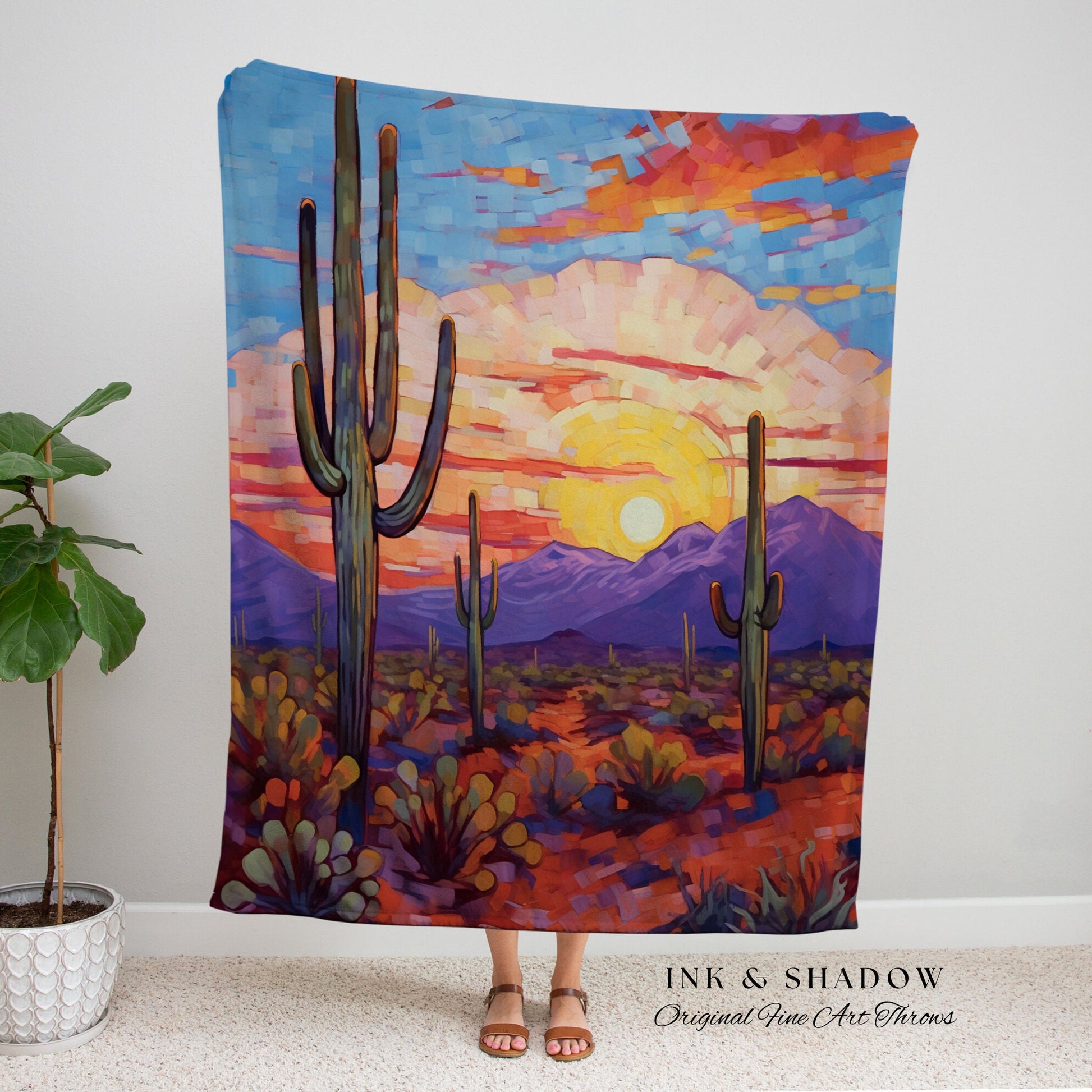 Cactus Tapestry Desert Blanket | Whimsical Home Decor Housewarming Gift Blanket Desert Aesthetic Blanket Woven Tapestry Southwest Landscape