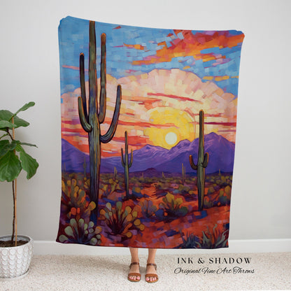 Cactus Tapestry Desert Blanket | Whimsical Home Decor Housewarming Gift Blanket Desert Aesthetic Blanket Woven Tapestry Southwest Landscape