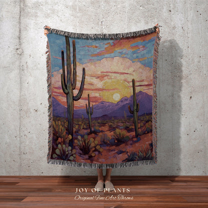 Cactus Tapestry Desert Blanket | Whimsical Home Decor Housewarming Gift Blanket Desert Aesthetic Blanket Woven Tapestry Southwest Landscape